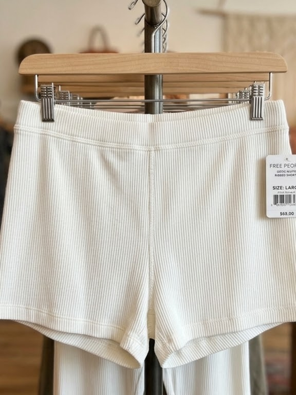 Free People Cream Ribbed High-Waist Bike Shorts
